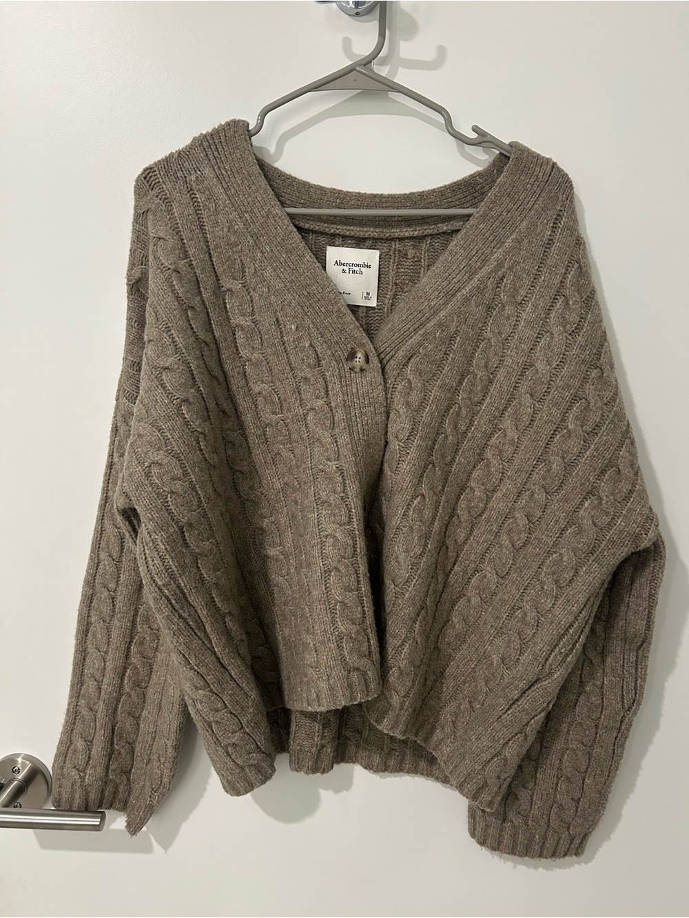 Abercrombie & Fitch Taupe Cable-Front Button Cardigan